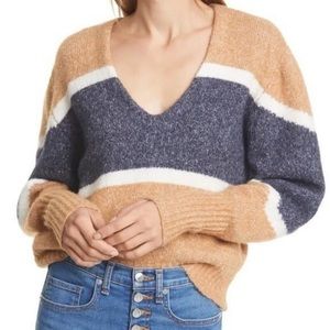 Veronica Beard Emilia Striped V-Neck Sweater